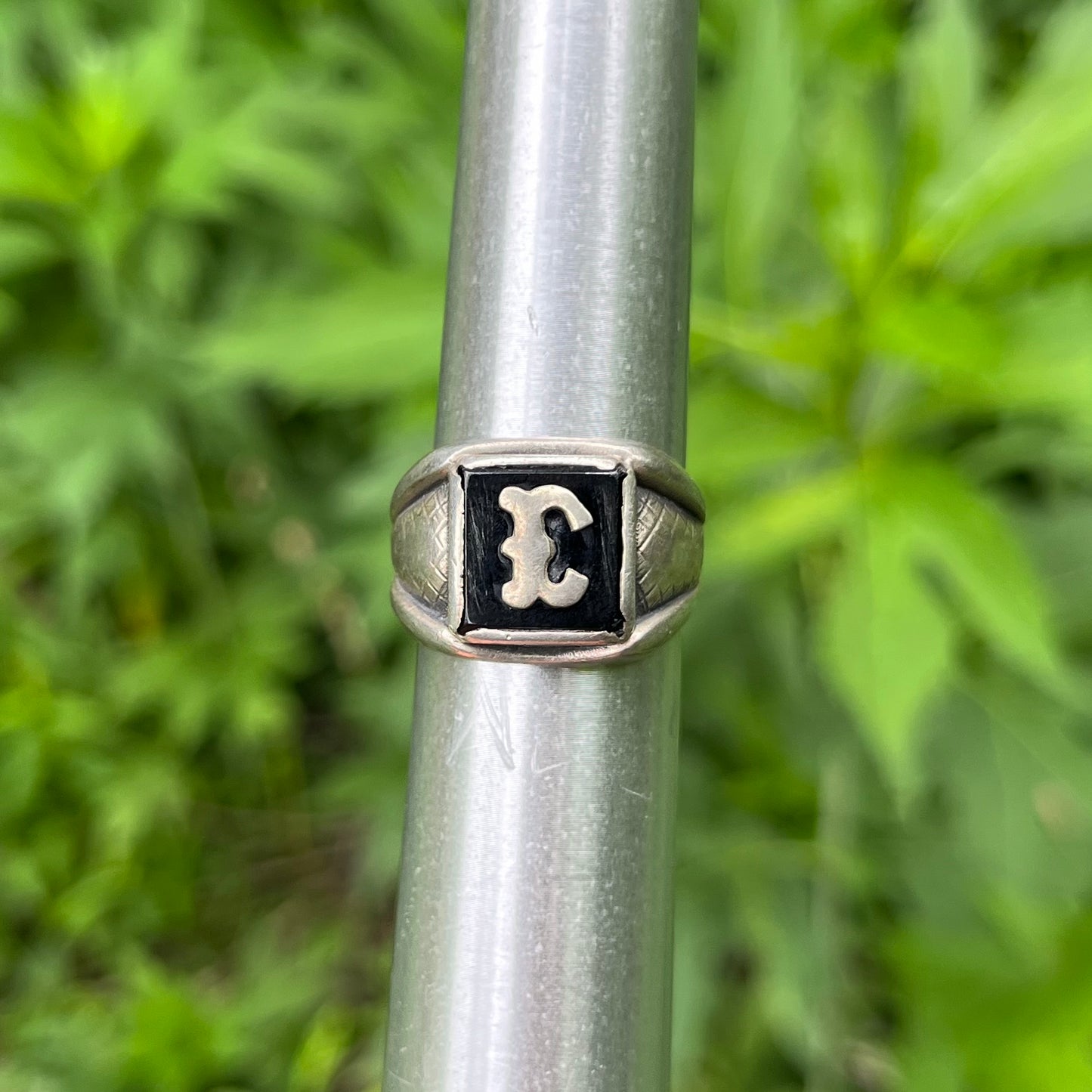 Vintage Sterling silver initial ring. Size 8.75.