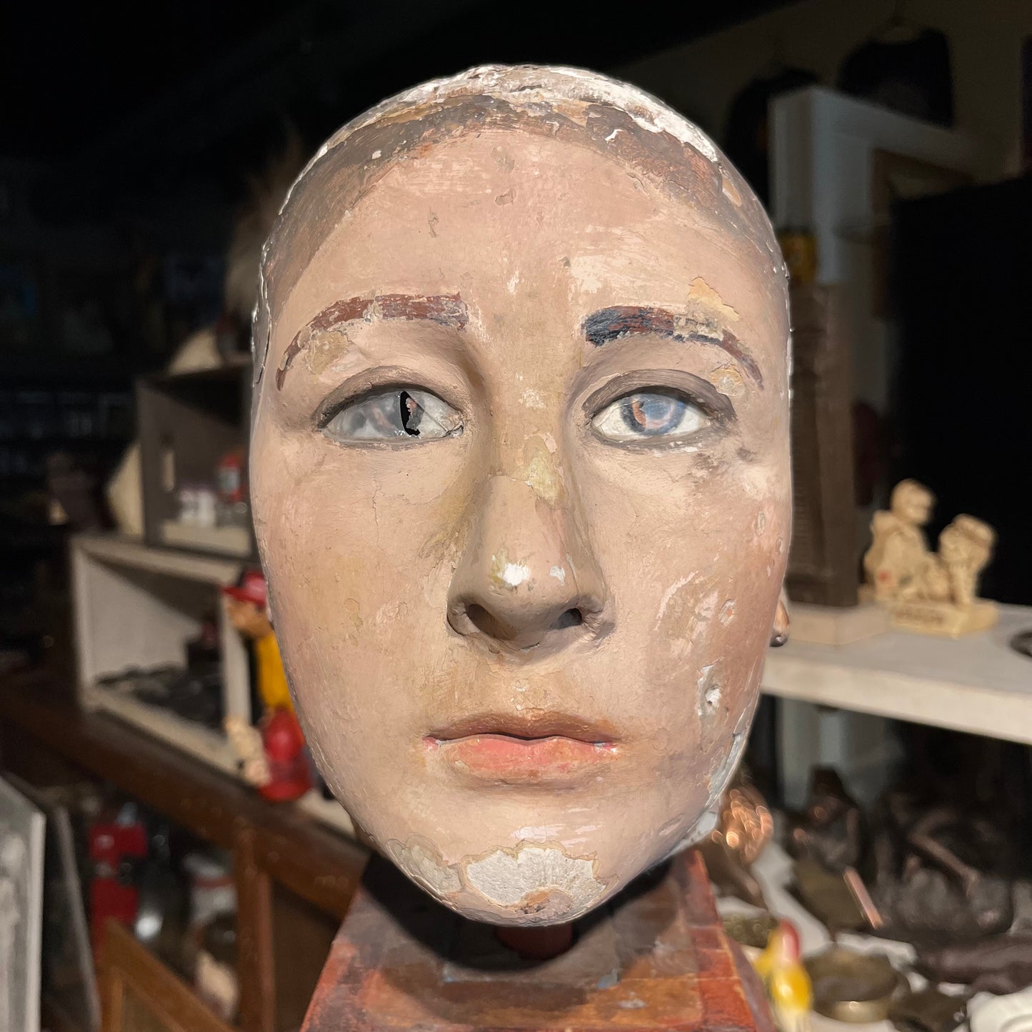 Early 1900s wooden mannequin head.