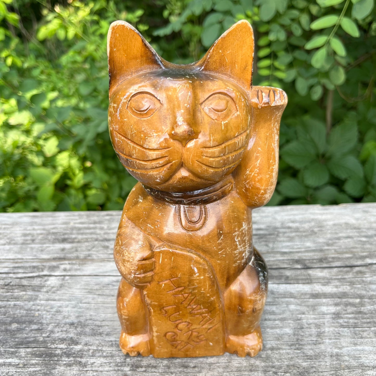 Vintage hand carved Hawaiian lucky cat.