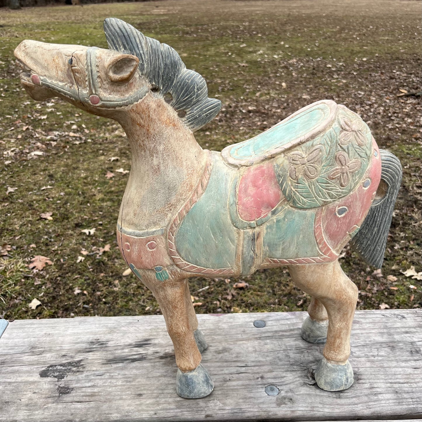 1980s Thai horse wood carving.