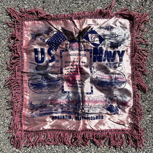 1940s Silk U.S.N. pillow case.