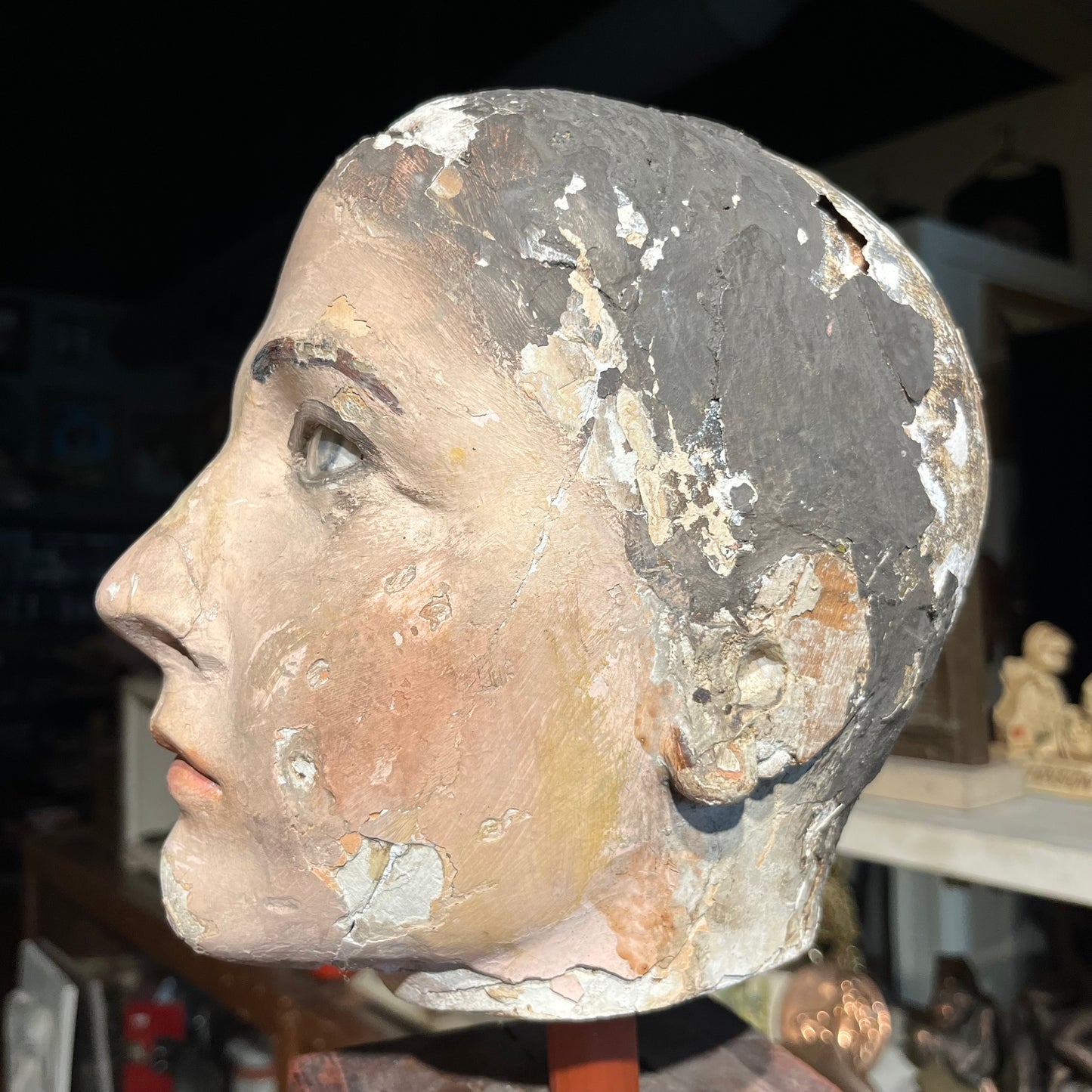Early 1900s wooden mannequin head.
