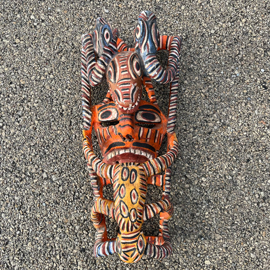 1970s Wooden serpent devil mask from Jaleaca de Catalan.