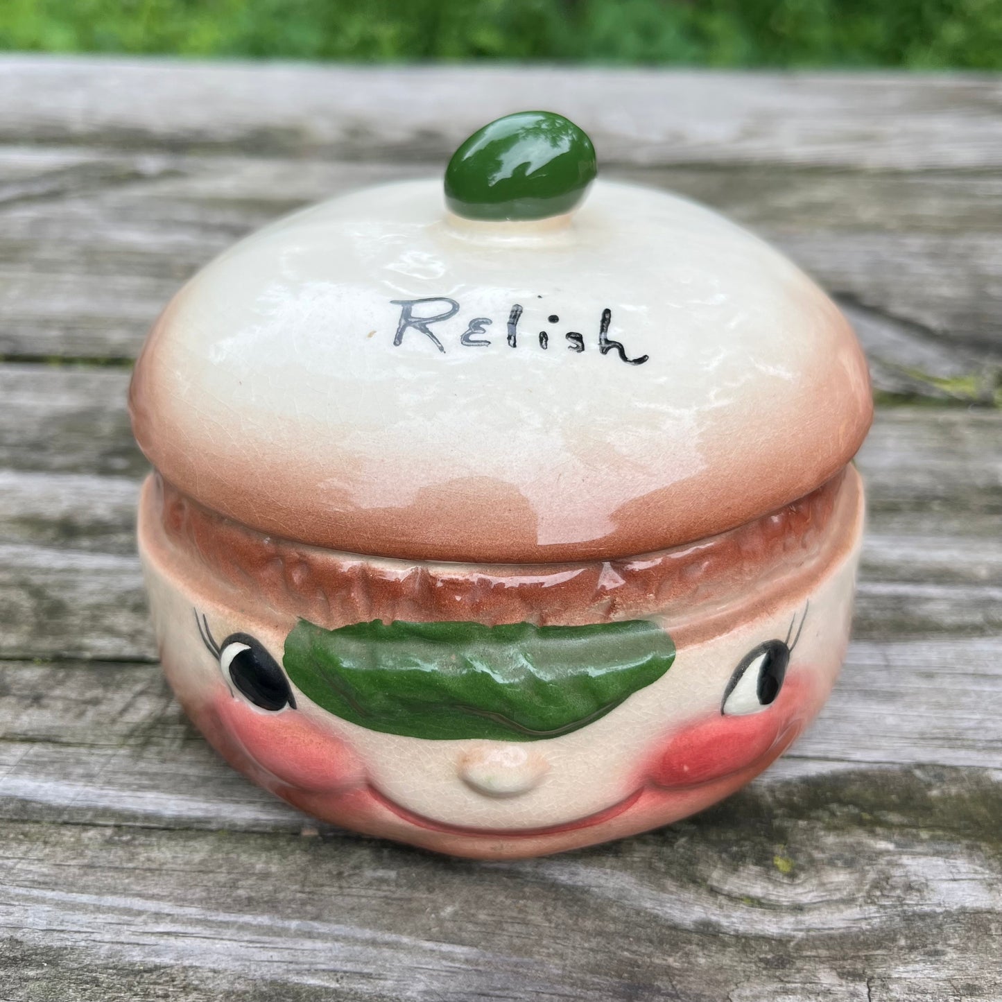 1950s Ceramic relish condiment jar.