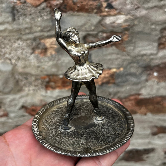 Vintage pewter ballerina jewelry dish.