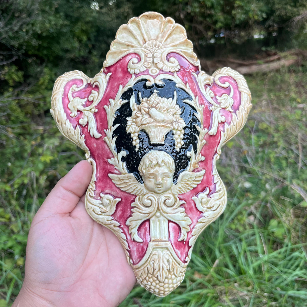 Vintage Cherub wall pocket.