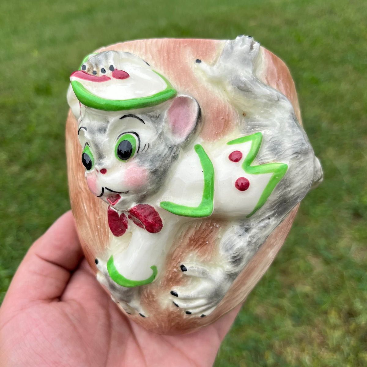 1970s Ceramic monkey wall pocket.