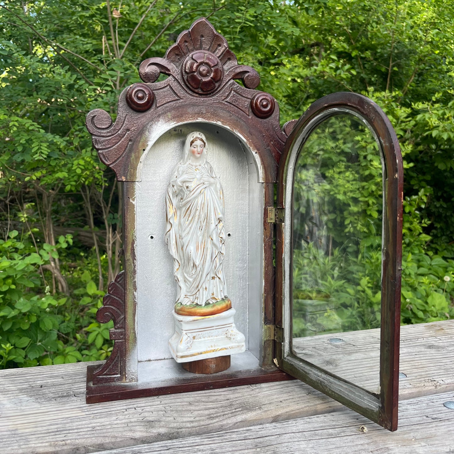 1960s Immaculate heart of Mary shrine made from a Graham clock box.