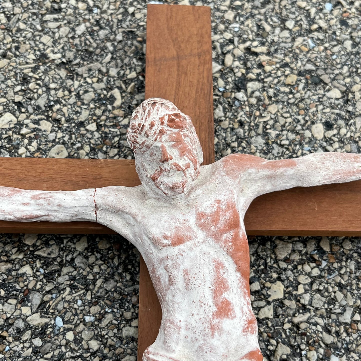 Vintage two piece clay crucifix.