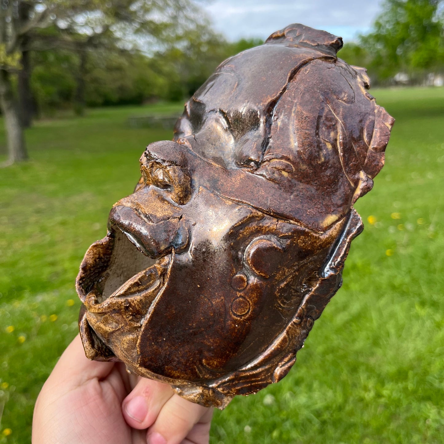 90s Hand crafted clay “Death mask” inspired sculpture.