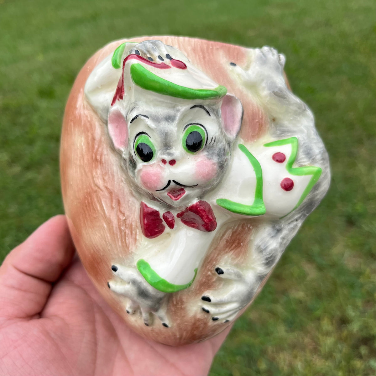 1970s Ceramic monkey wall pocket.