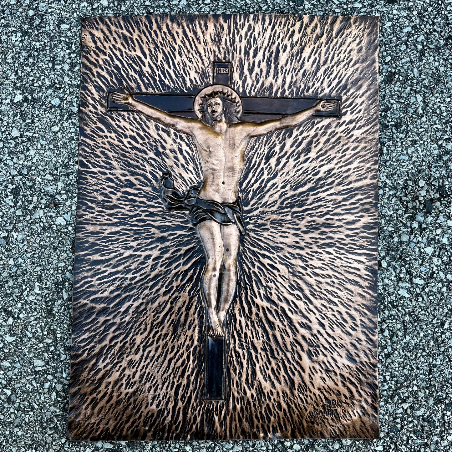 Vintage hammered copper crucifix.