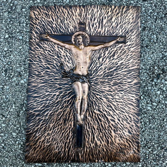 Vintage hammered copper crucifix.