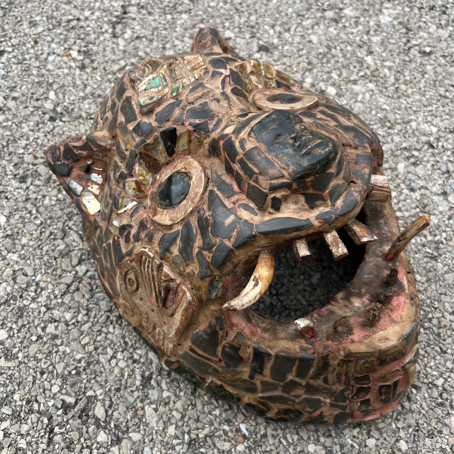Vintage abalone Danza Del Tigre jaguar mask.
