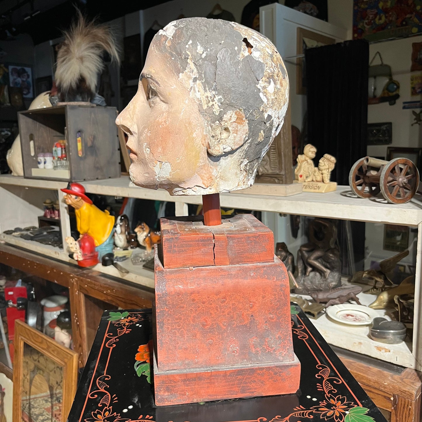 Early 1900s wooden mannequin head.