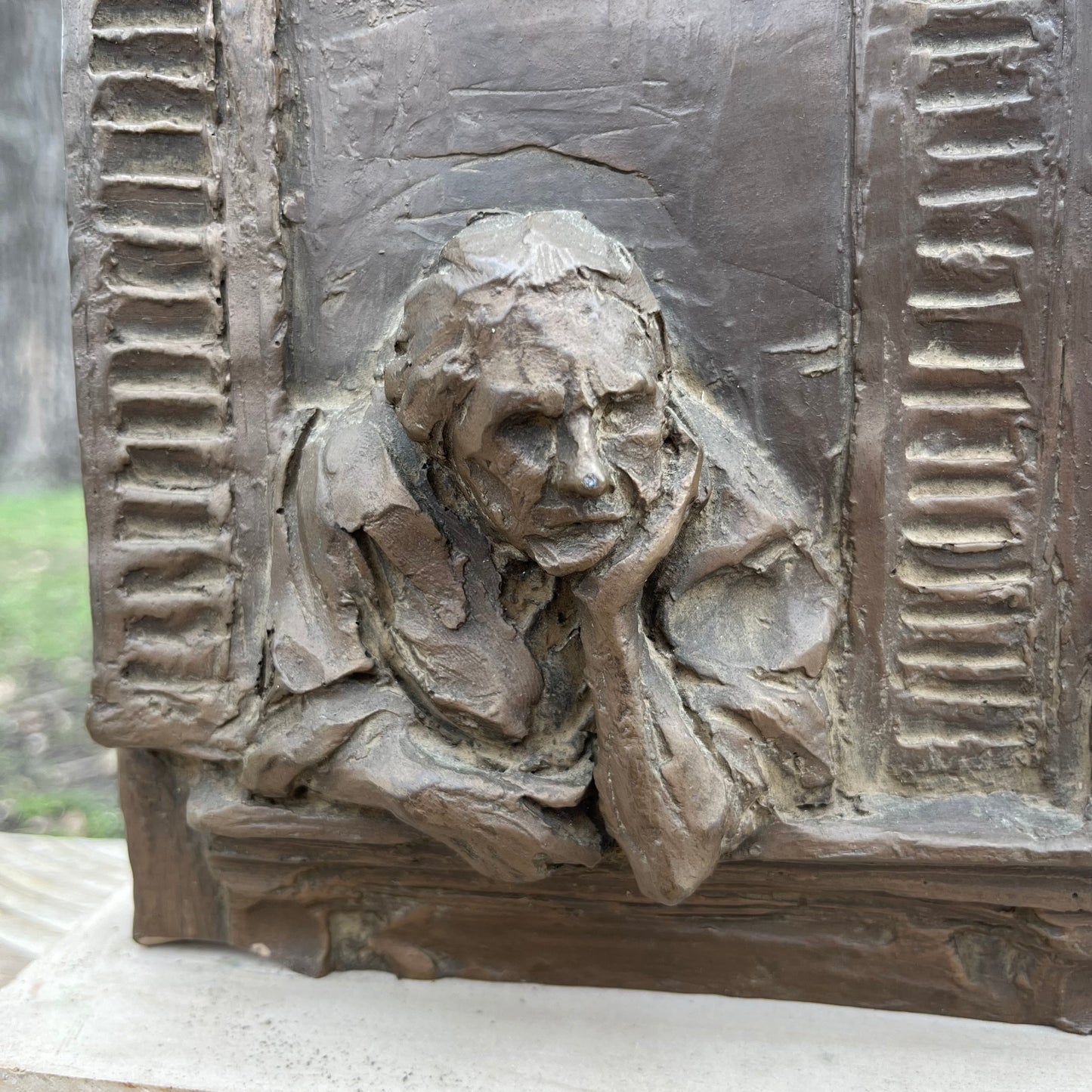 1969 Burton Silverman “Waiting” foundry stone sculpture.
