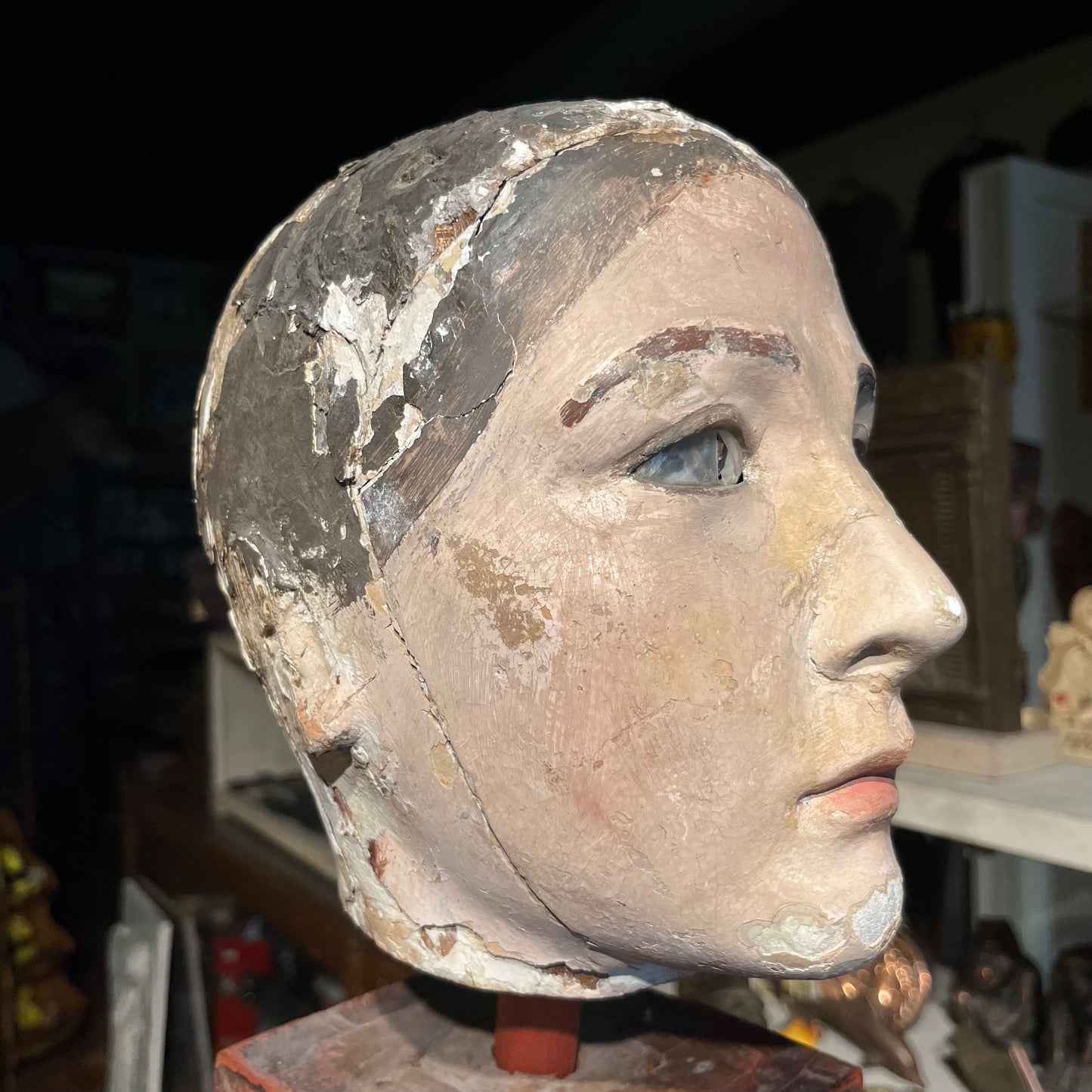 Early 1900s wooden mannequin head.