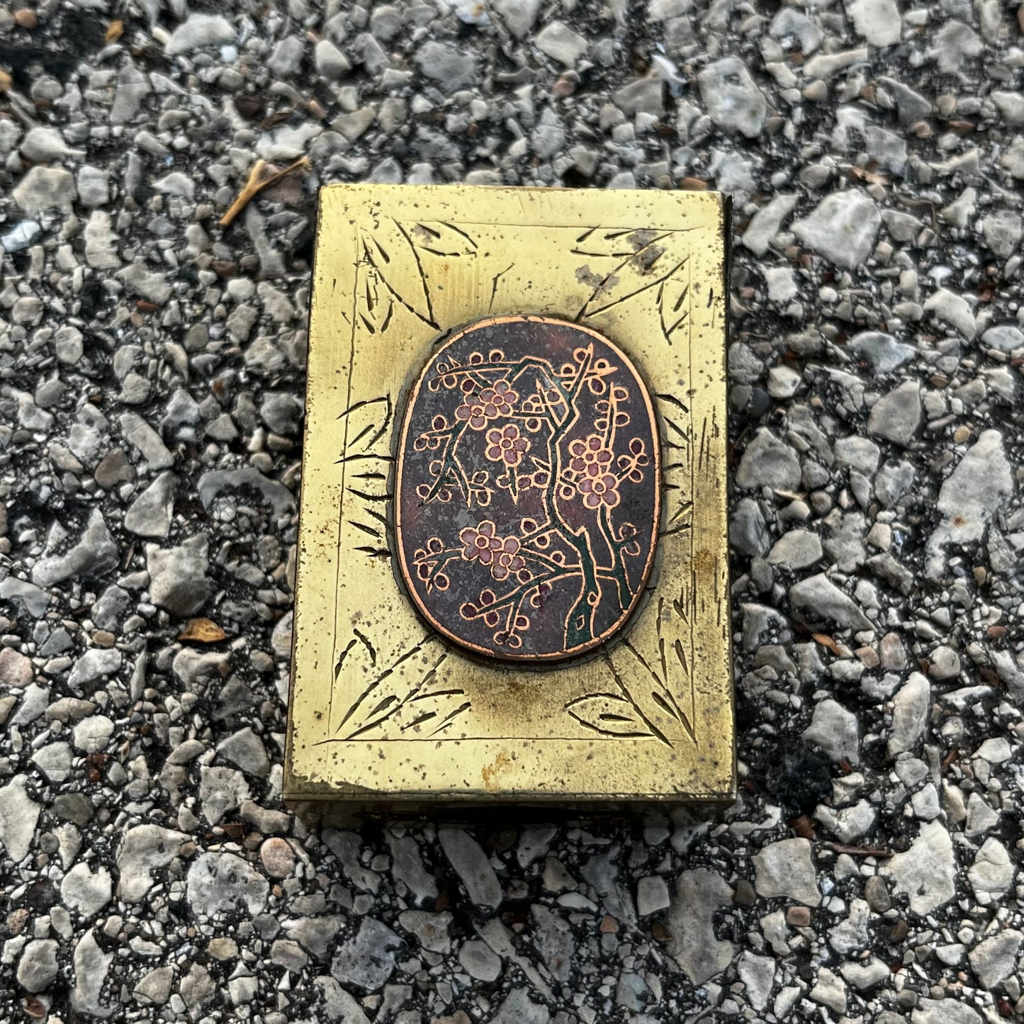 Vintage engraved brass matchbook safe.