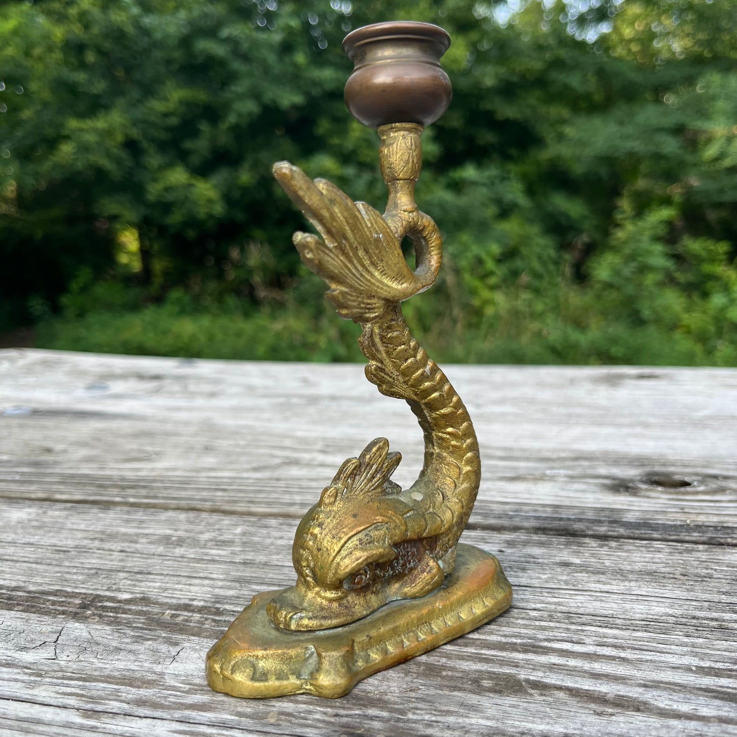 Vintage brass fish candle holder.