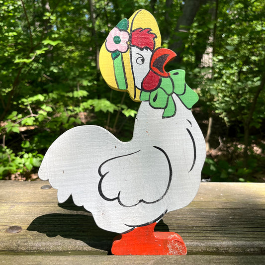 Vintage angry cluck lawn decor.