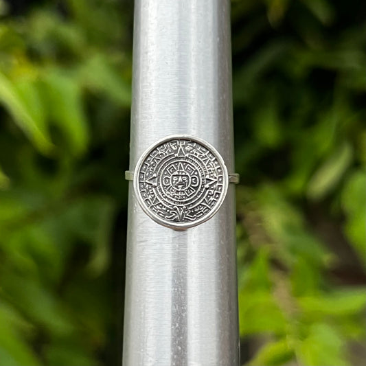Vintage Sterling silver Aztec calendar ring. Size