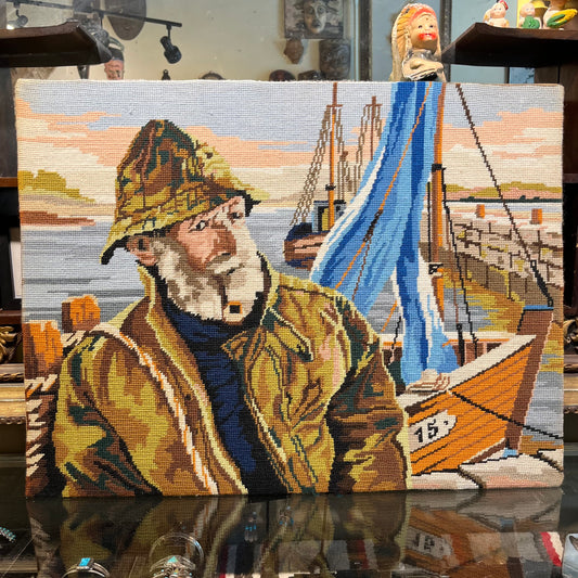 Vintage French fisherman needlepoint. (Unframed)