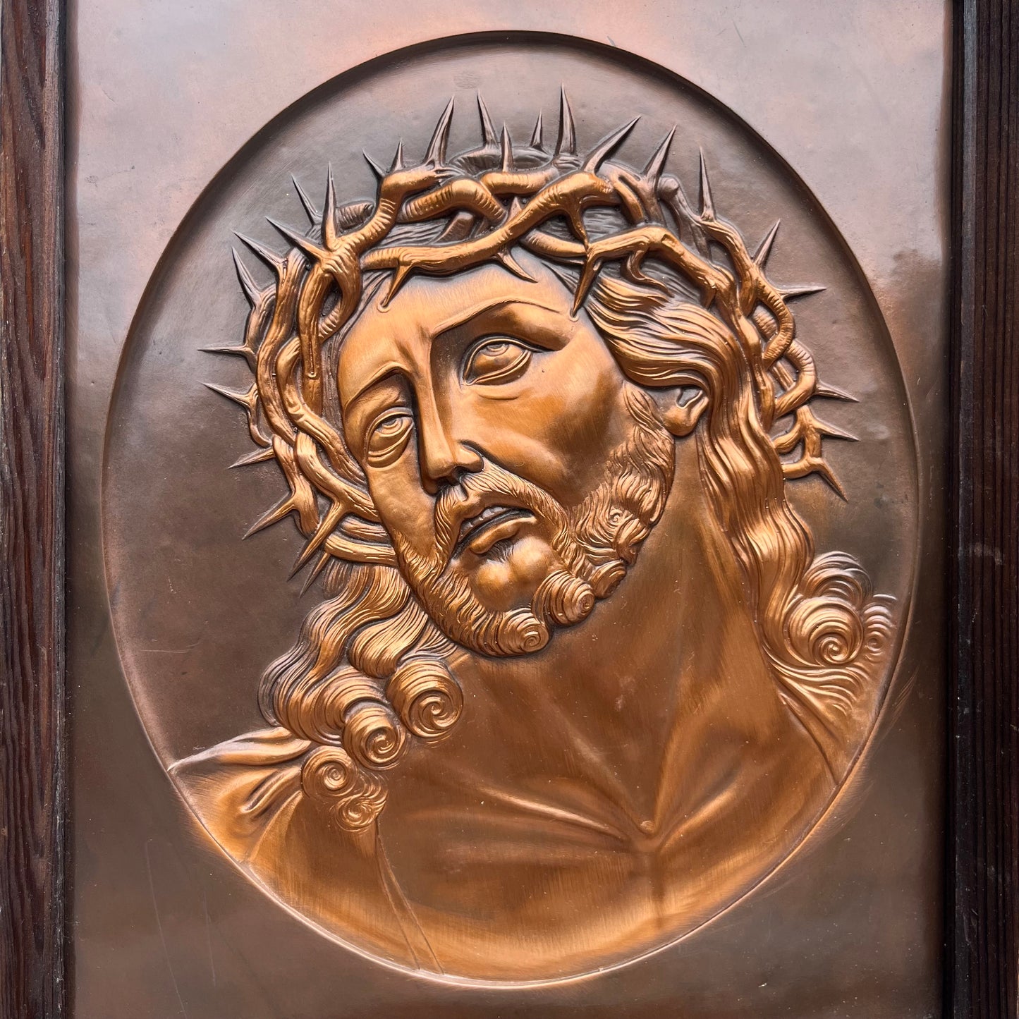 Vintage copper crown of thorns plaque.