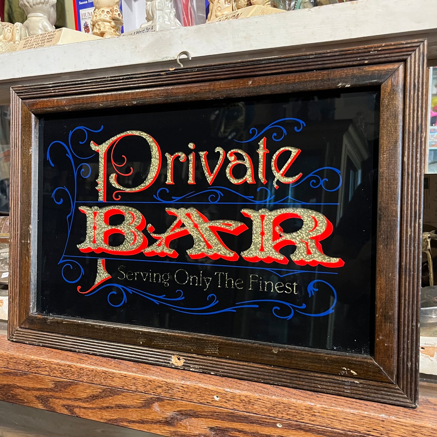 Vintage foil art “Private Bar” sign.