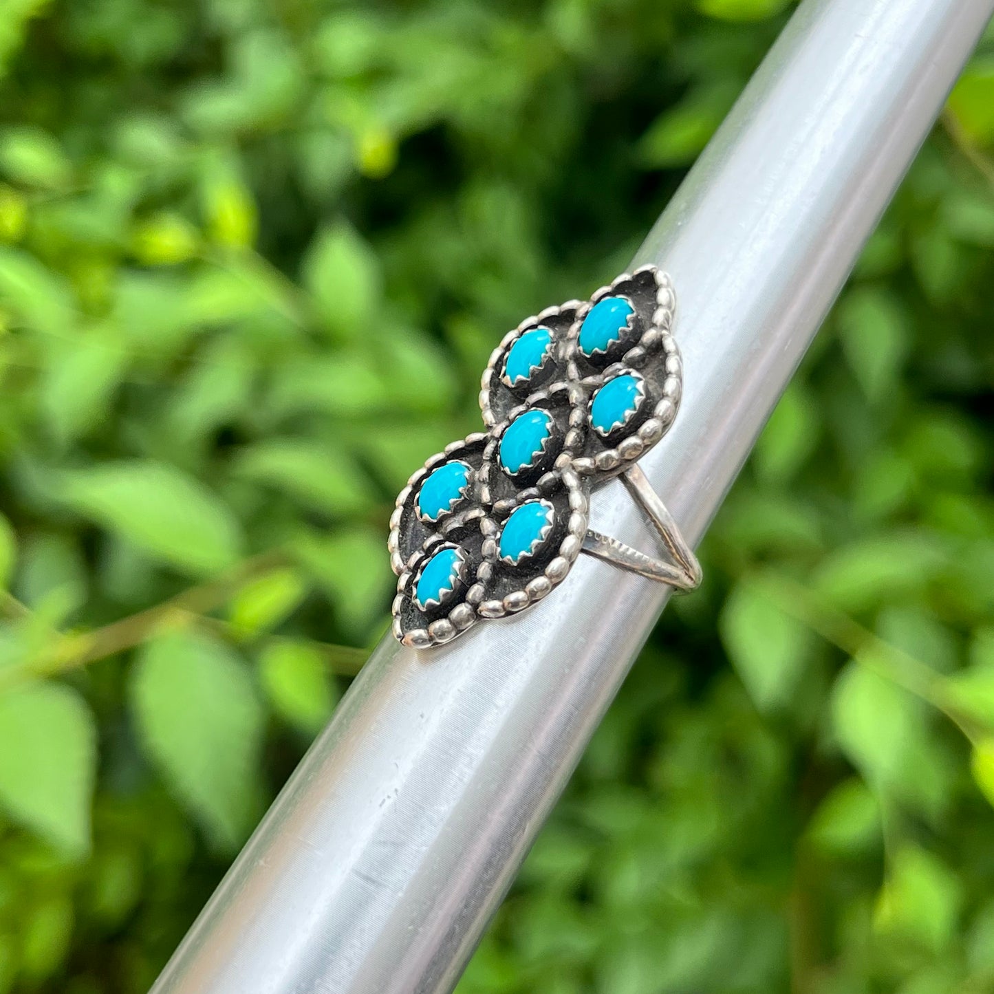 Vintage Sterling silver Navajo turquoise cluster ring. Size 6.5.