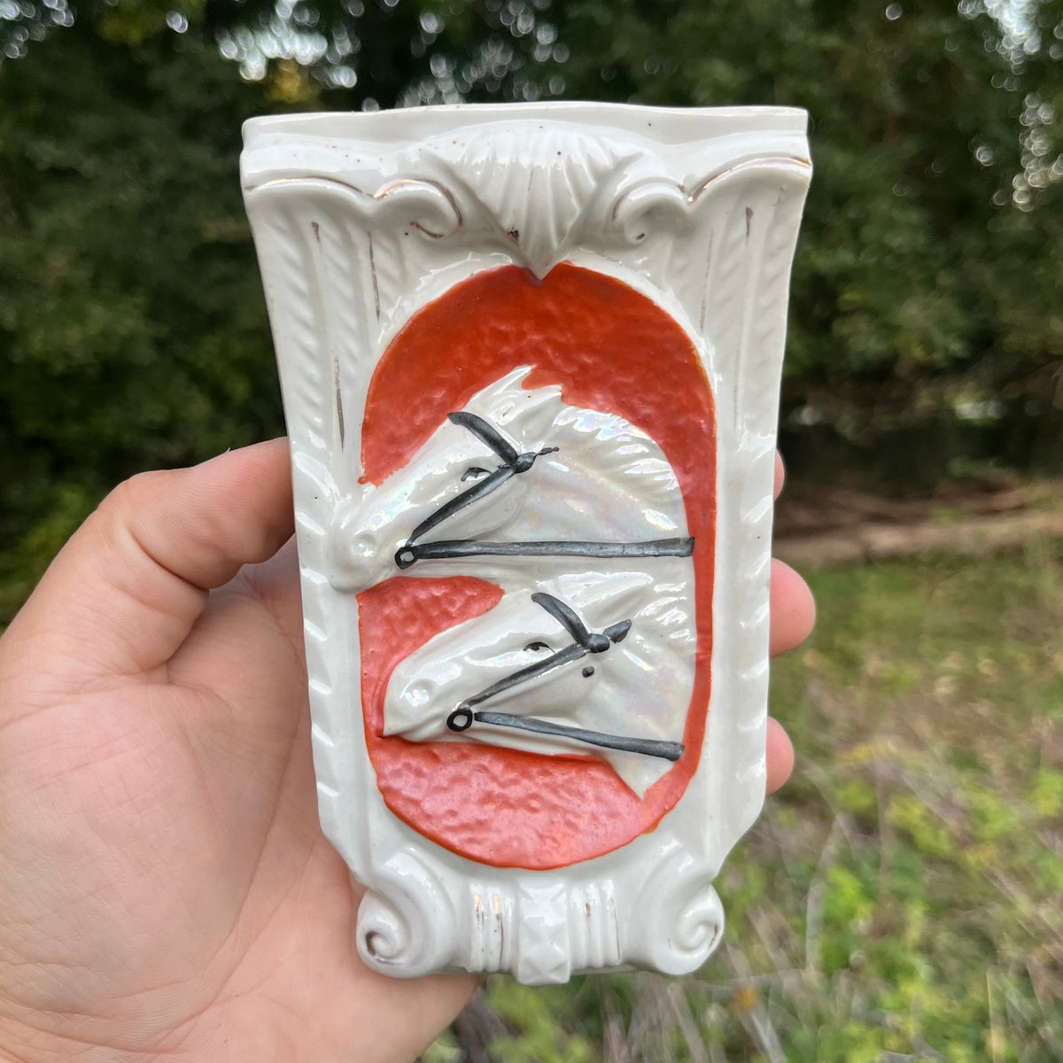 Vintage Horse head wall pocket.