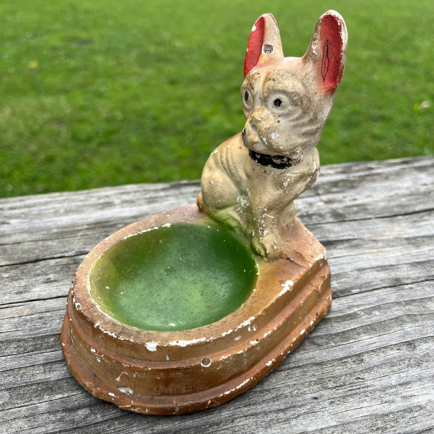 1940s Chalkware frenchie dish.