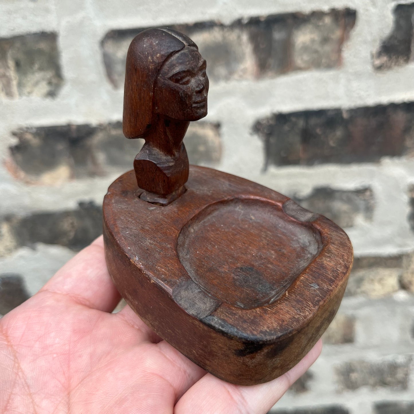 1960s Wooden lady head ashtray.