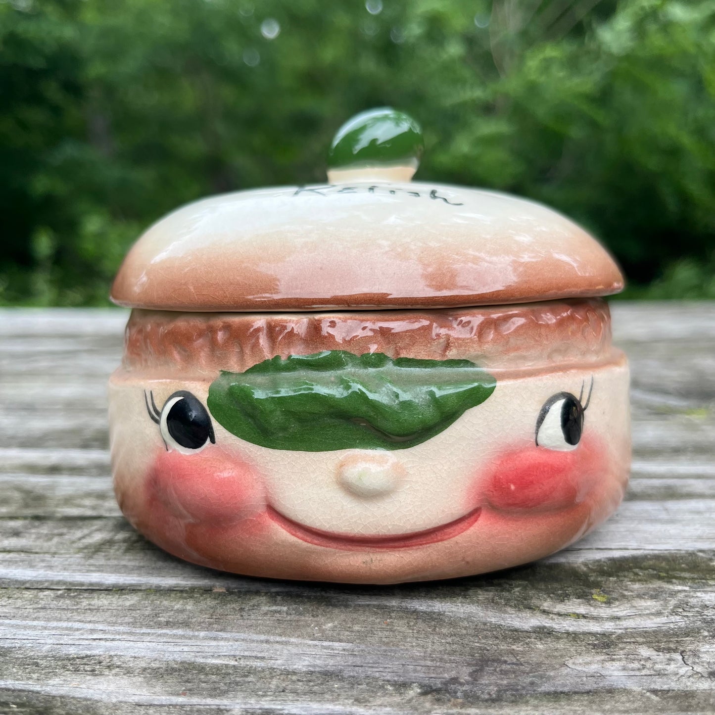 1950s Ceramic relish condiment jar.