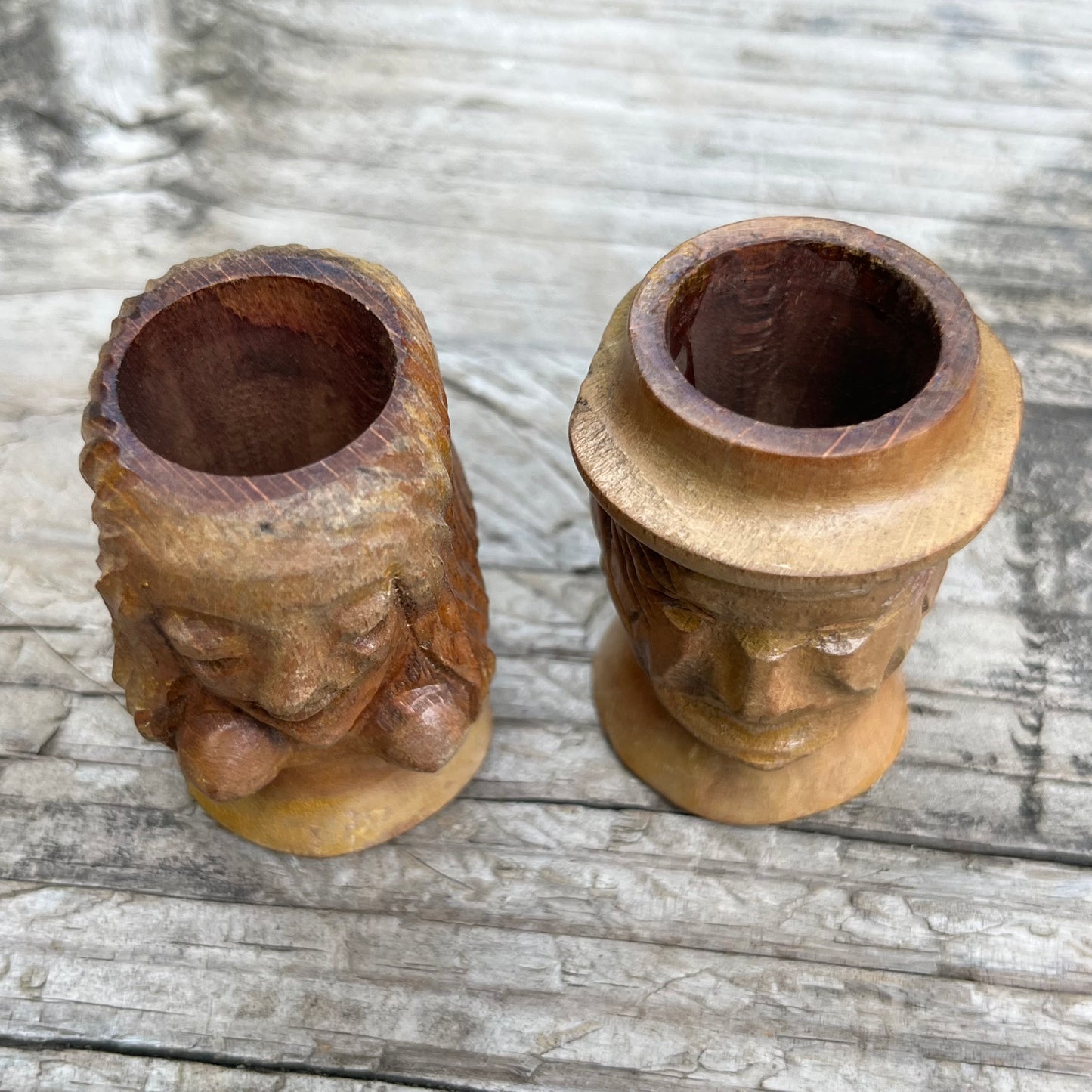 Vintage hand carved candle holder set.