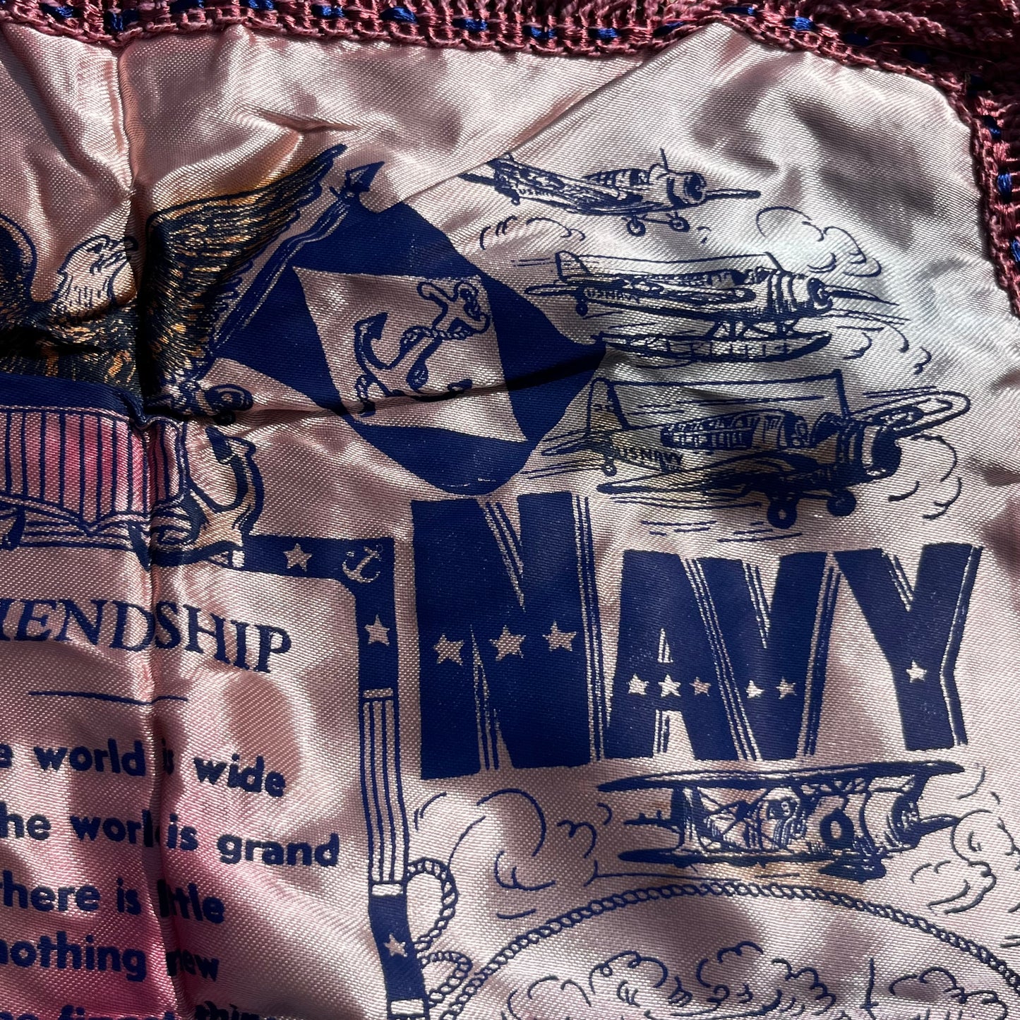 1940s Silk U.S.N. pillow case.
