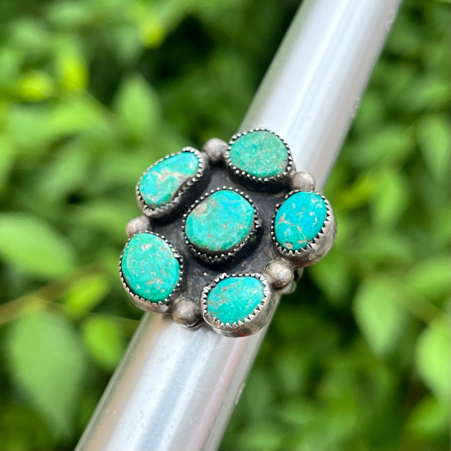 Vintage Sterling silver Navajo turquoise cluster ring. Size 4.5.