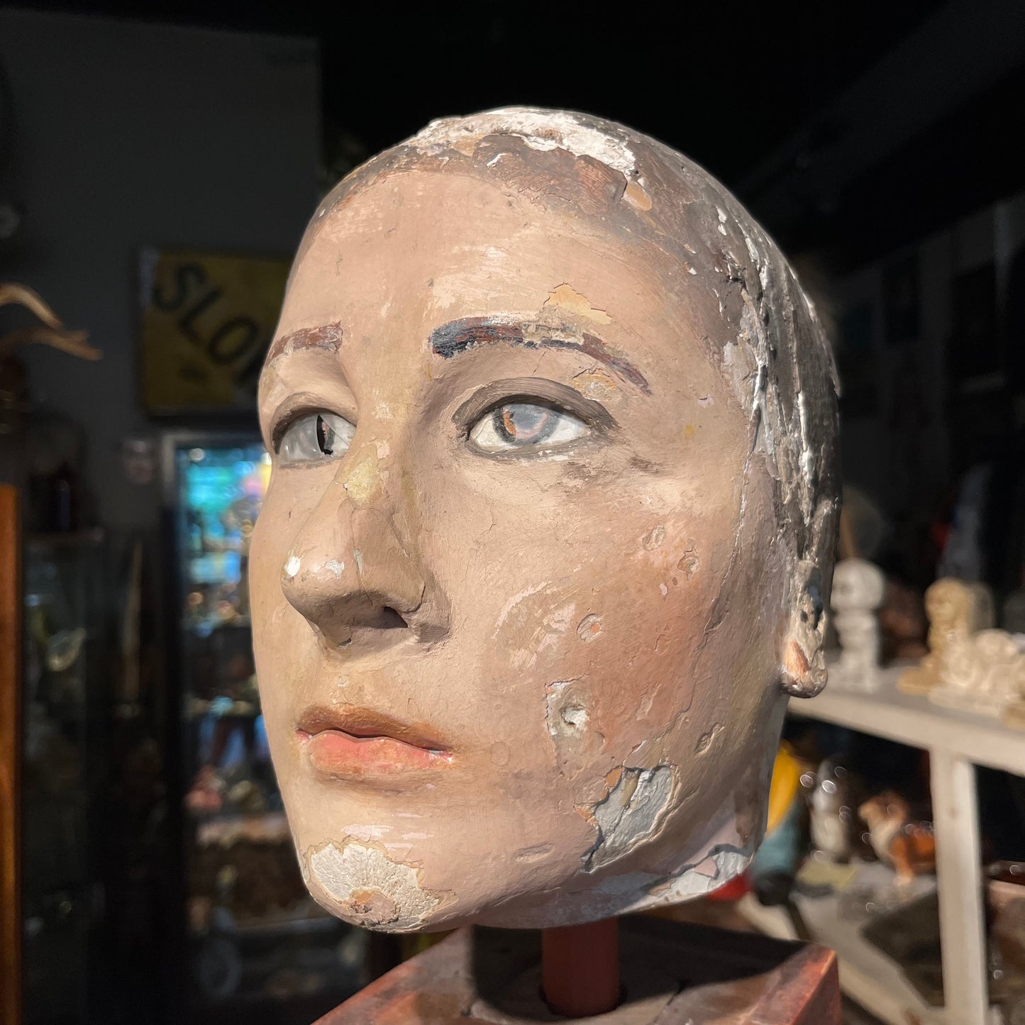 Early 1900s wooden mannequin head.