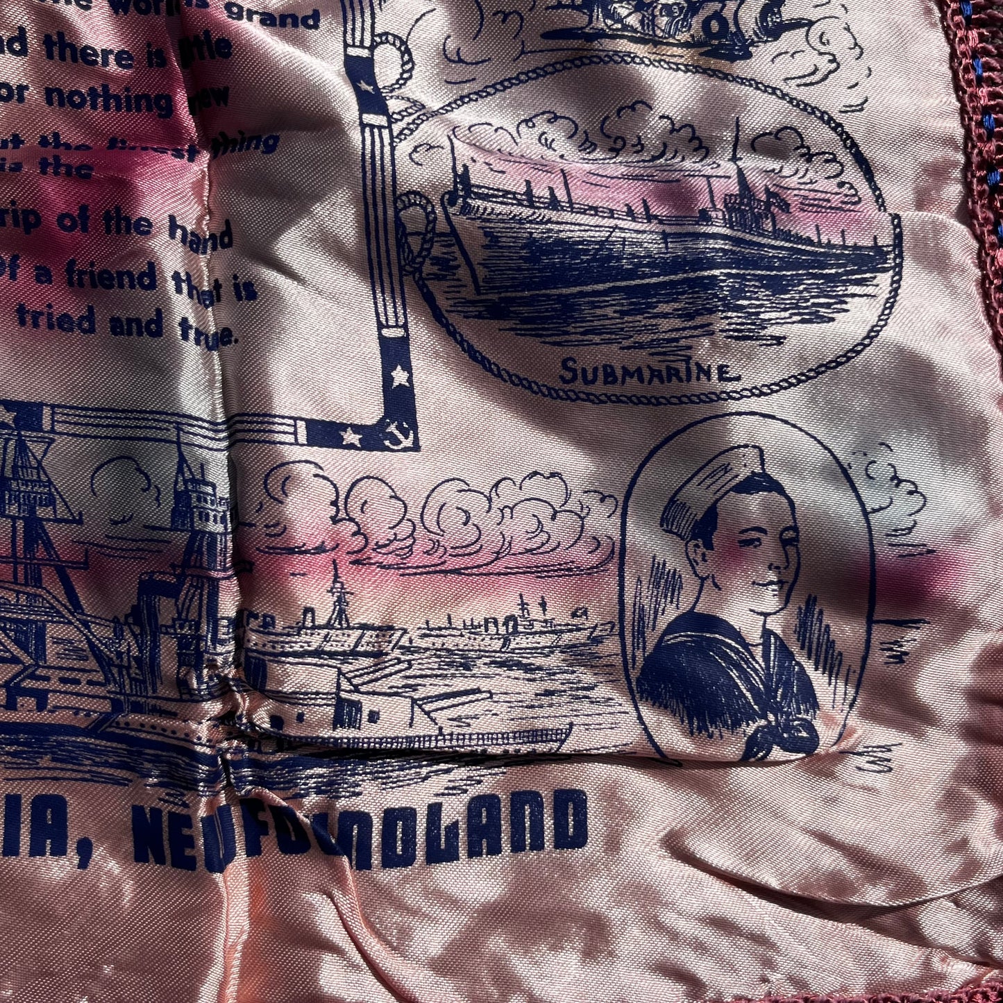 1940s Silk U.S.N. pillow case.