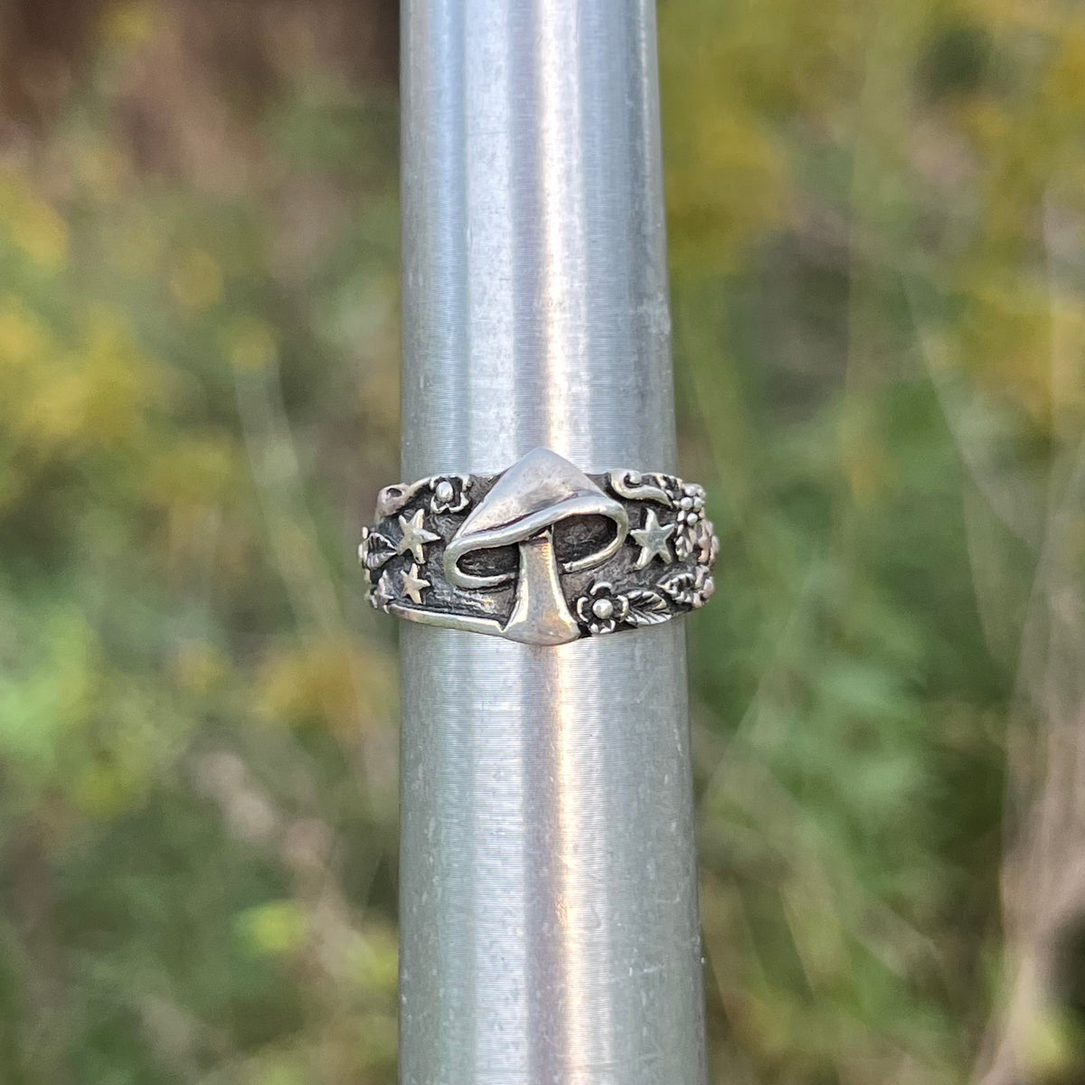 Sterling Silver magic mushroom ring. Size 6.75.