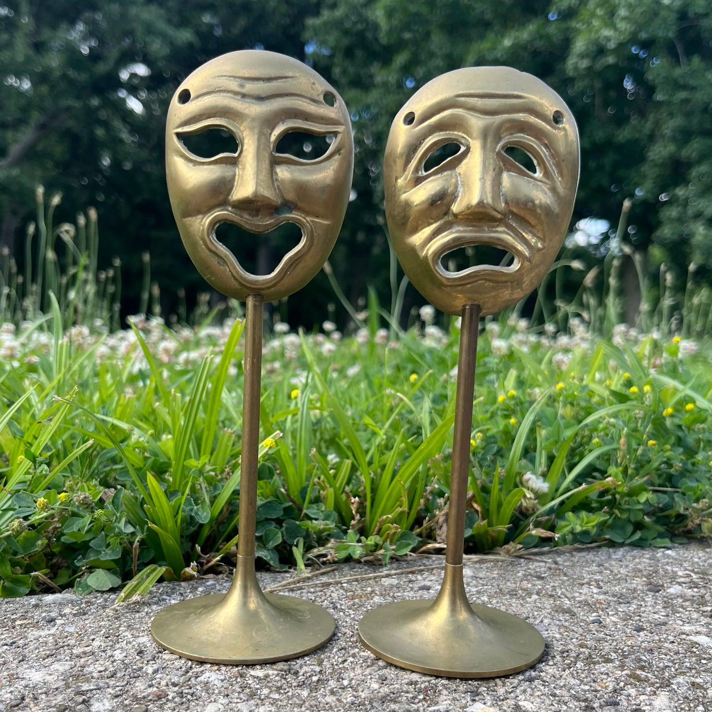 Vintage brass drama masks.
