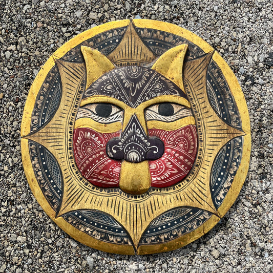 Vintage Balinese cat wood carving.