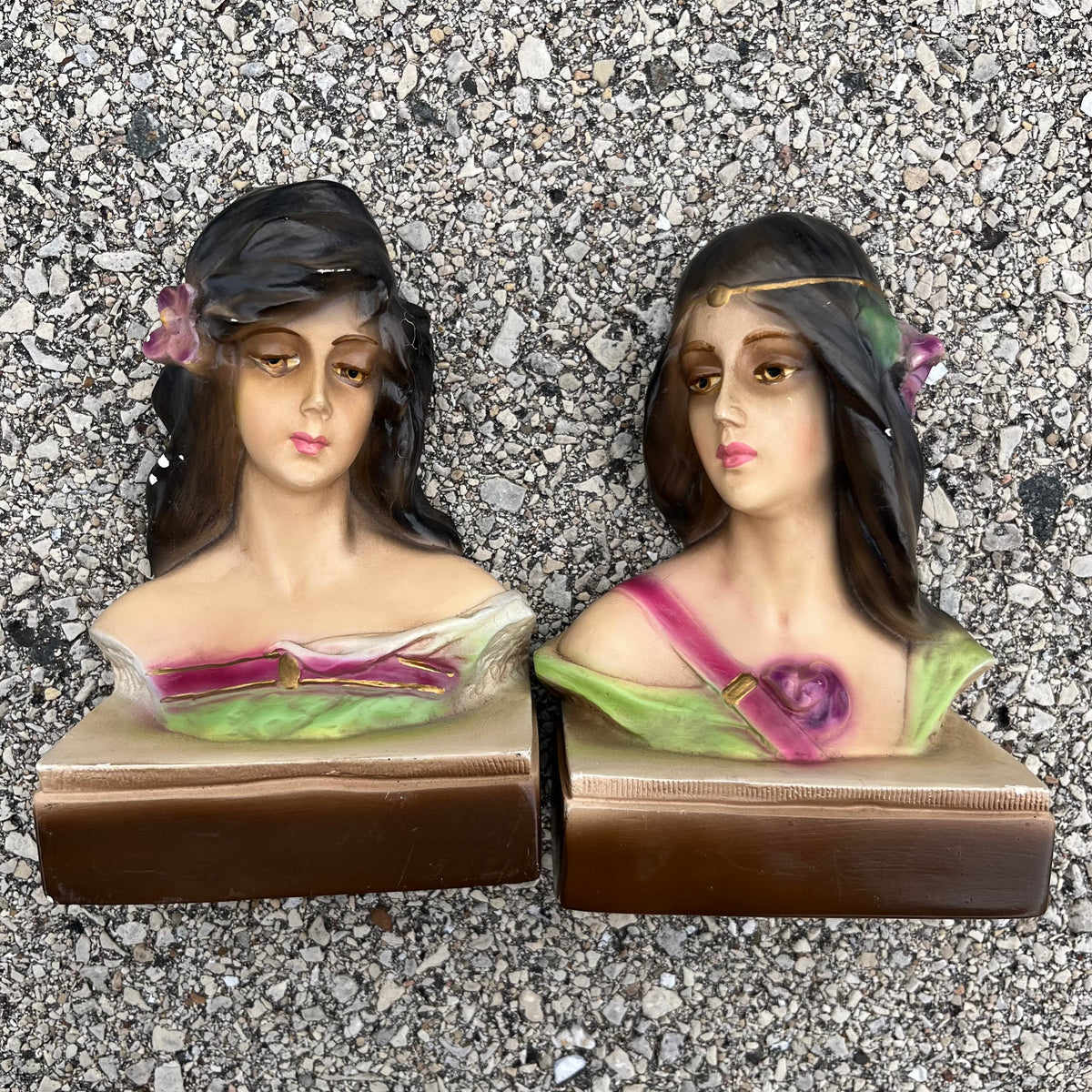 1970s Chalkware nouveau book ends.