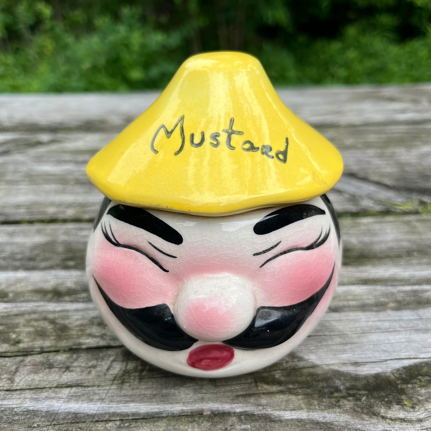 1950s Ceramic mustard man condiment jar.