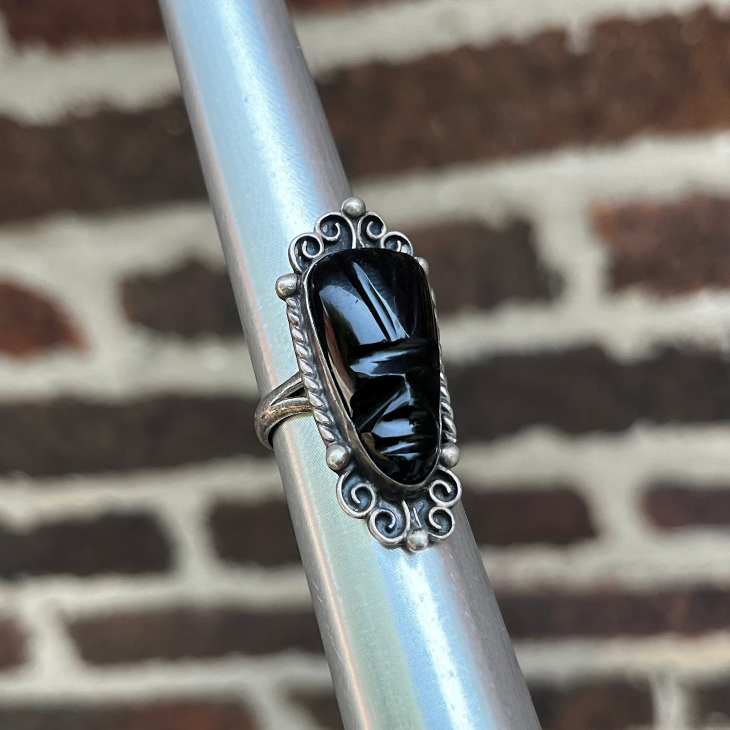Vintage Sterling silver onyx face ring. Size 5.25.