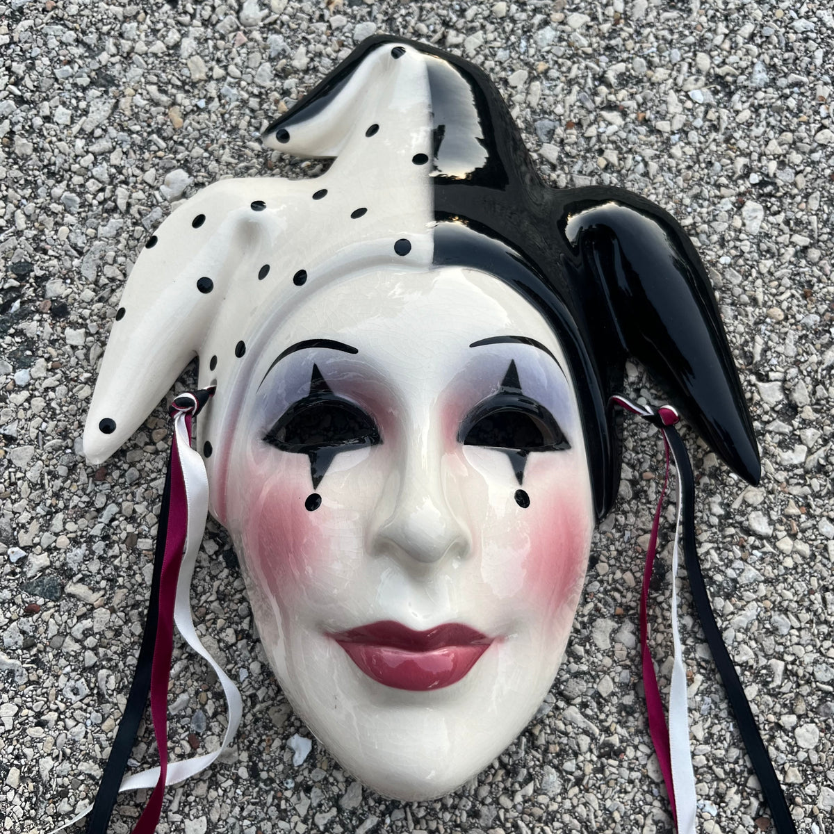 1980s Ceramic clay art jester mask.