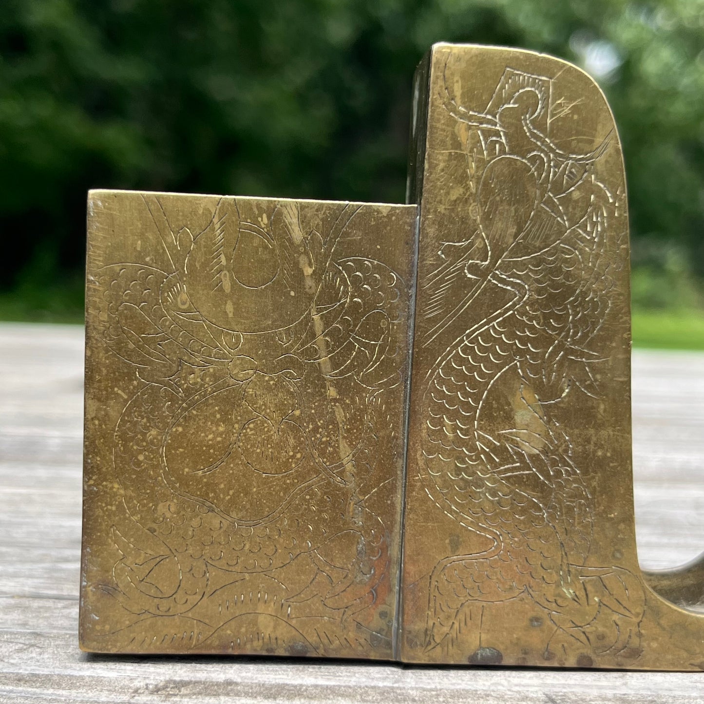 Vintage brass dragon Cigarette/matchbox holder combo.