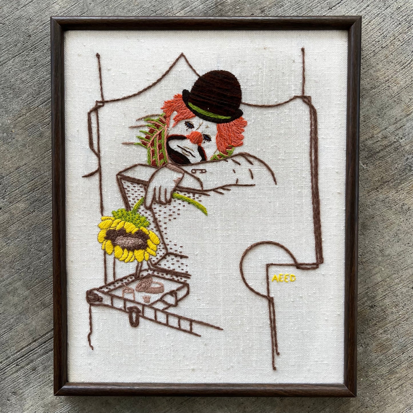 1980s Needlepoint clown.