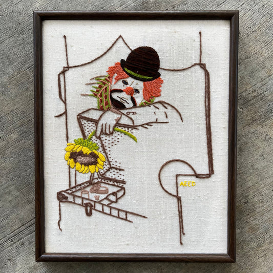 1980s Needlepoint clown.