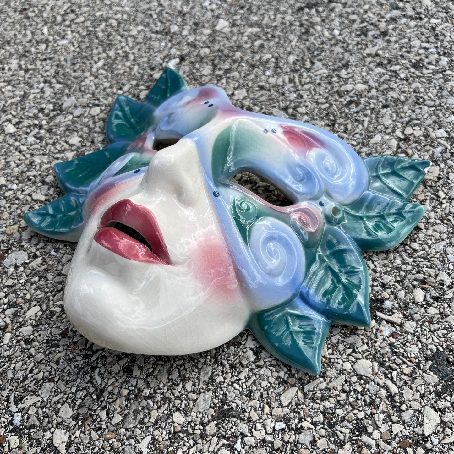 1980s Ceramic clay art Flower mask. (Chipped)
