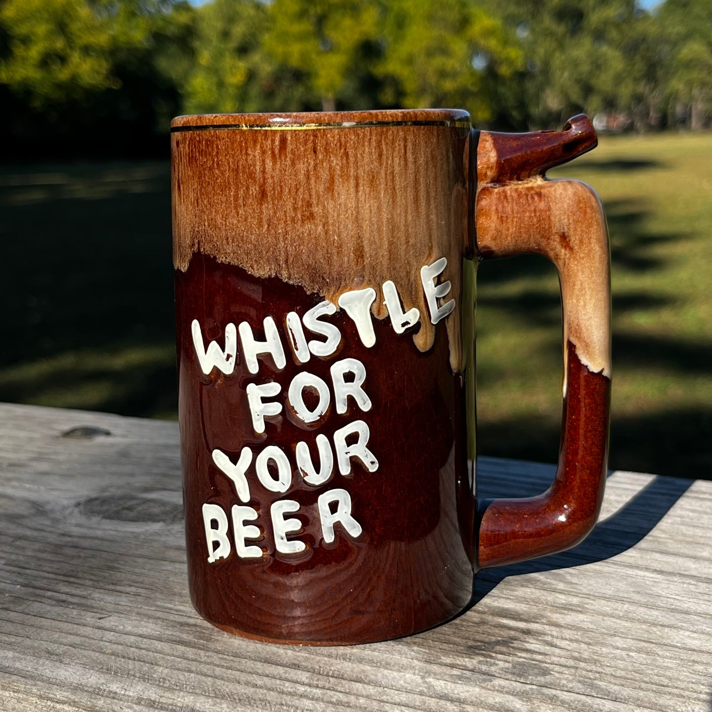 Vintage wet your whistle/whistle for your beer mug.